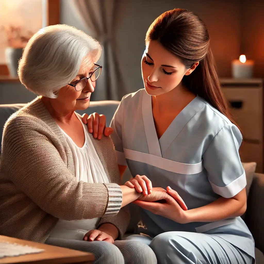 Caregiver assisting an elderly person in Calgary home